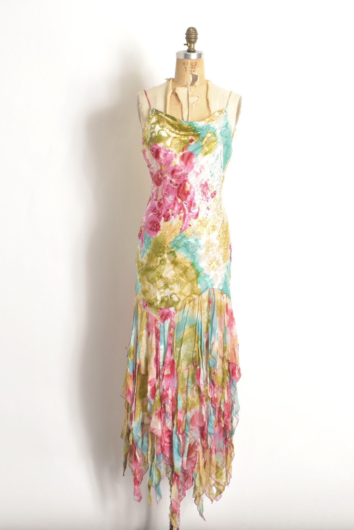 Y2K Diane Freis Colorful Silk Ruffle Dress-S/M — La Poubelle Vintage